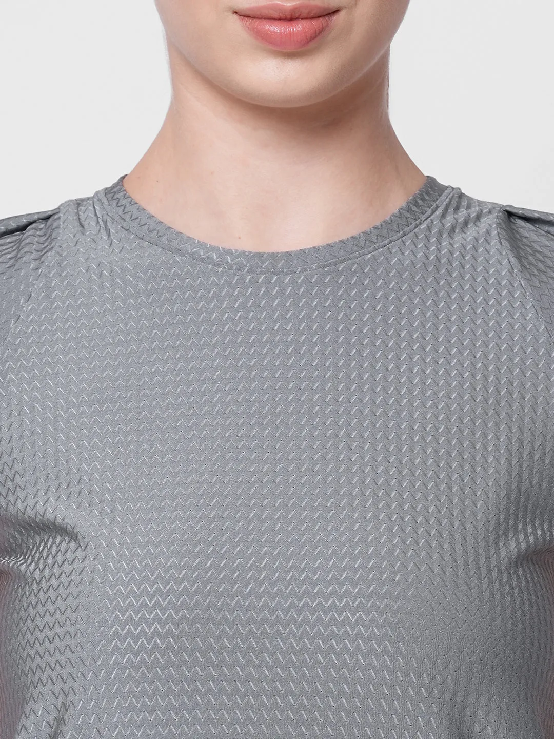 Fitkin women grey self design tshirt with back keyhole design
