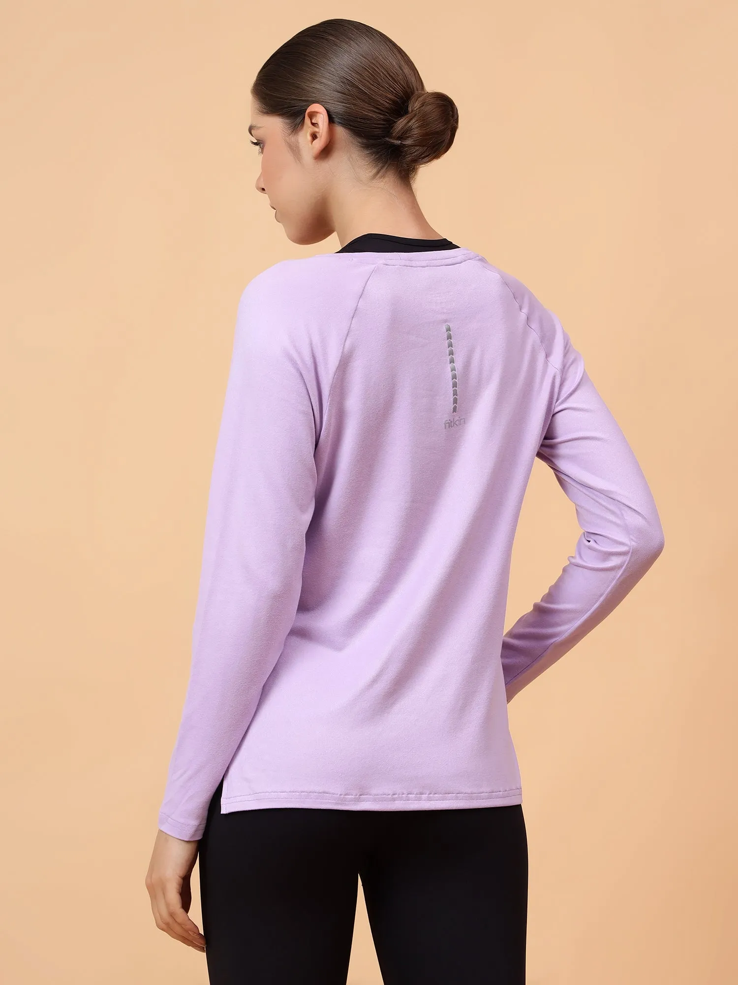 Fitkin Women Lavender Long-sleeved Side Slit Tshirt