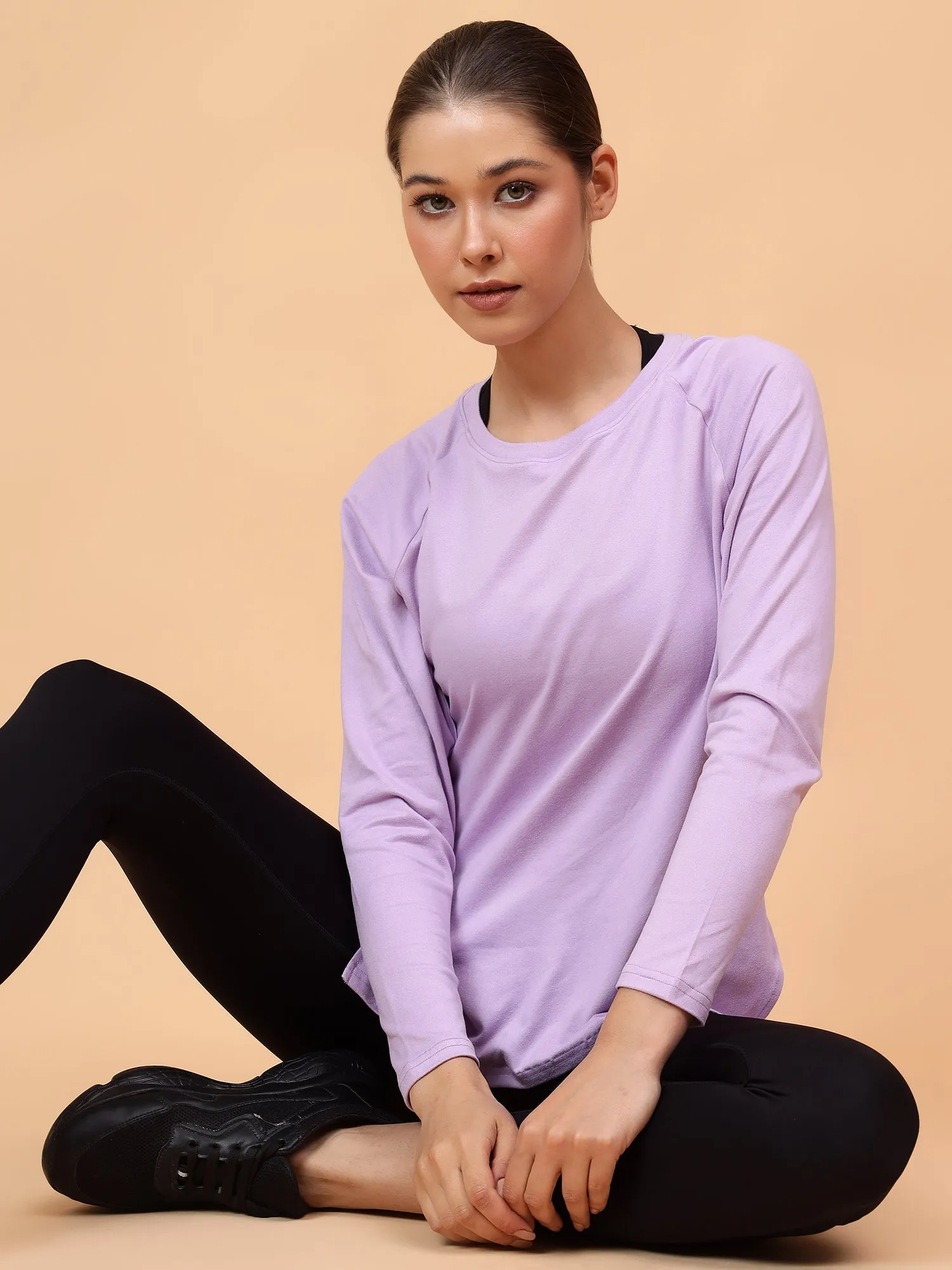 Fitkin Women Lavender Long-sleeved Side Slit Tshirt