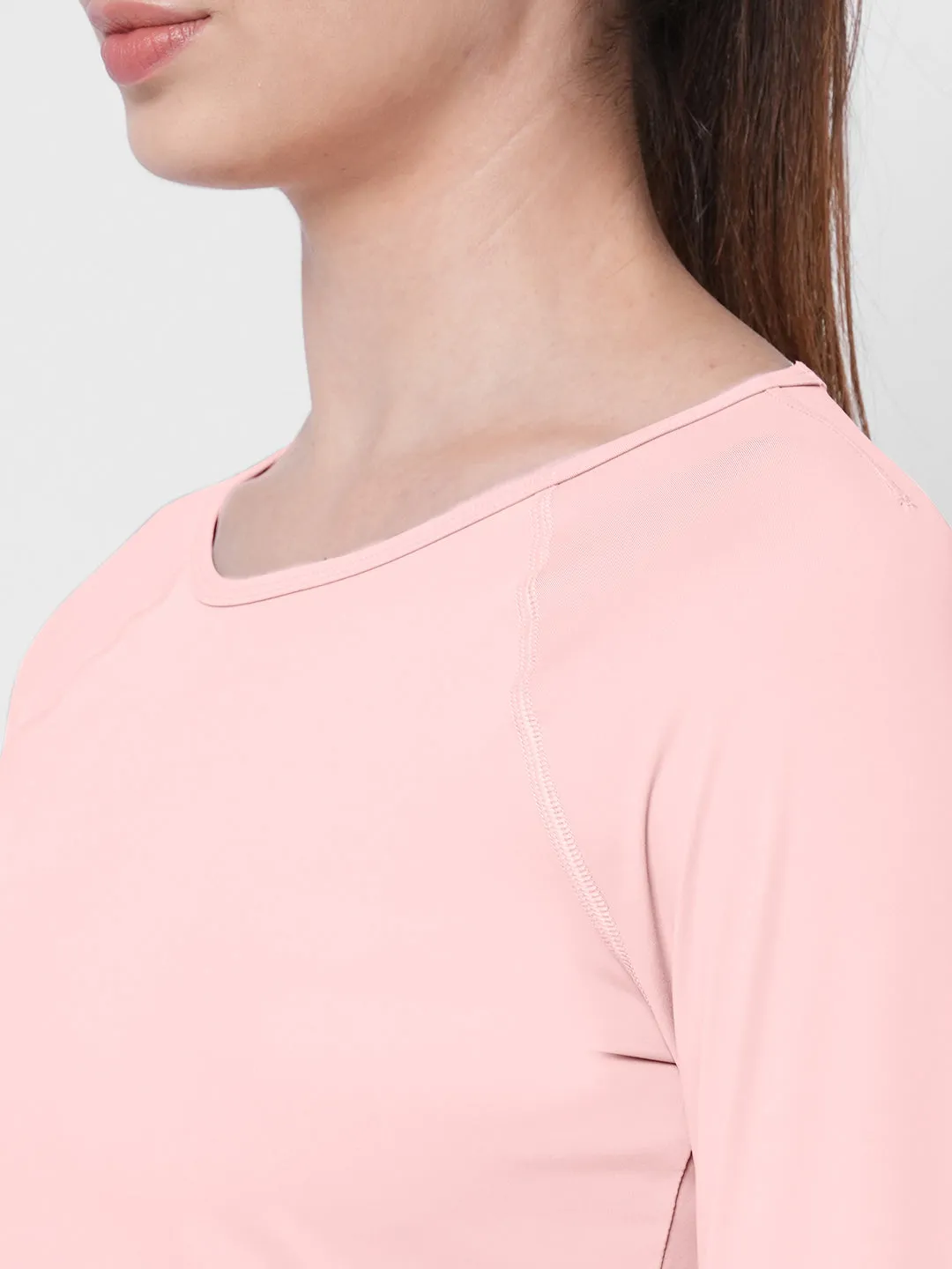 Fitkin Women Pink Solid Longsleeve Traning Tshirt
