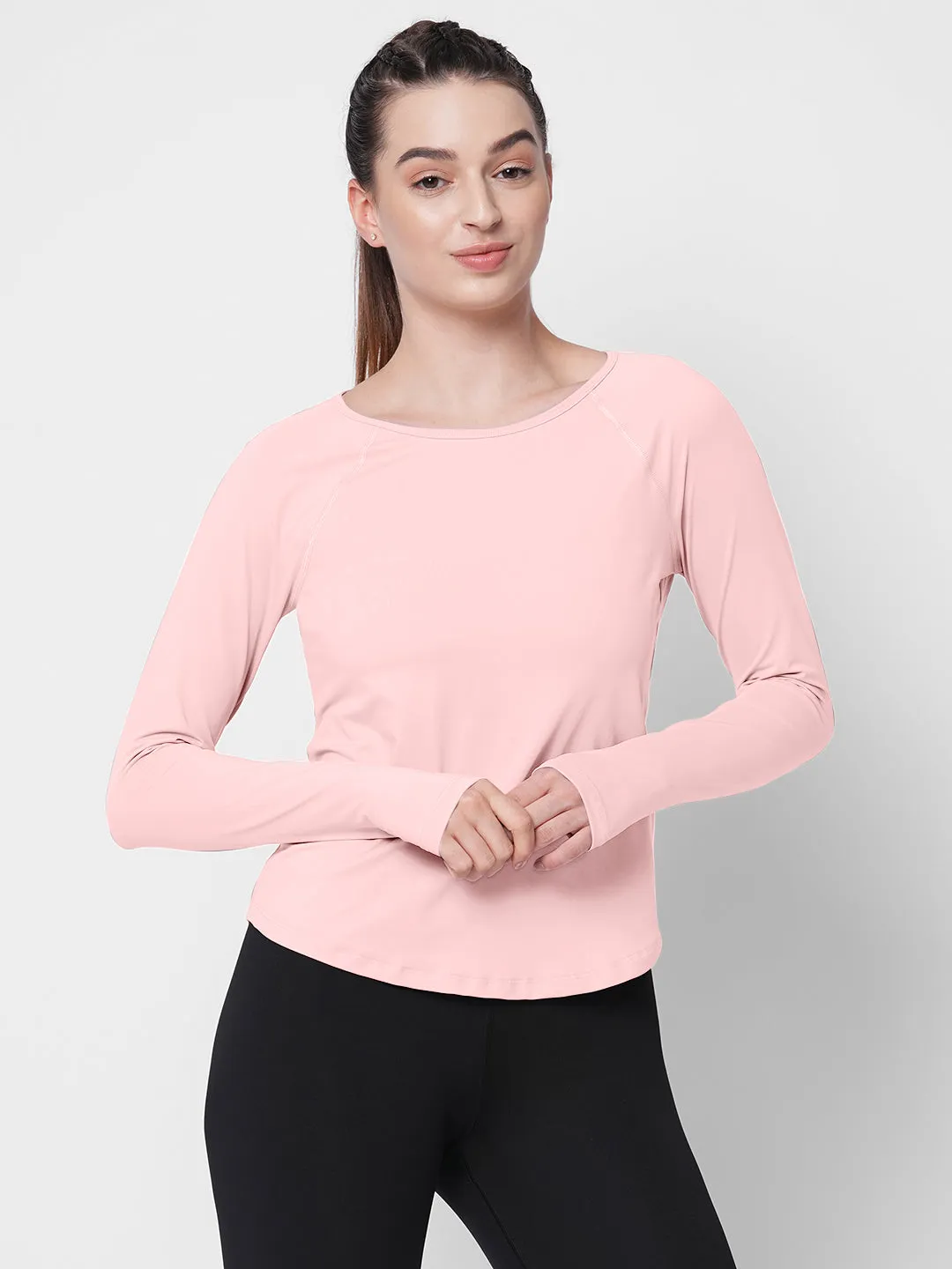 Fitkin Women Pink Solid Longsleeve Traning Tshirt