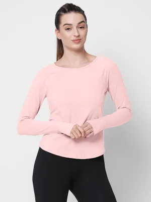 Fitkin Women Pink Solid Longsleeve Traning Tshirt