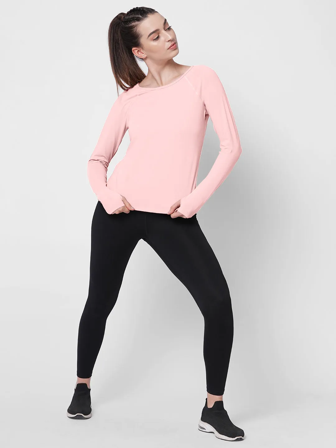 Fitkin Women Pink Solid Longsleeve Traning Tshirt