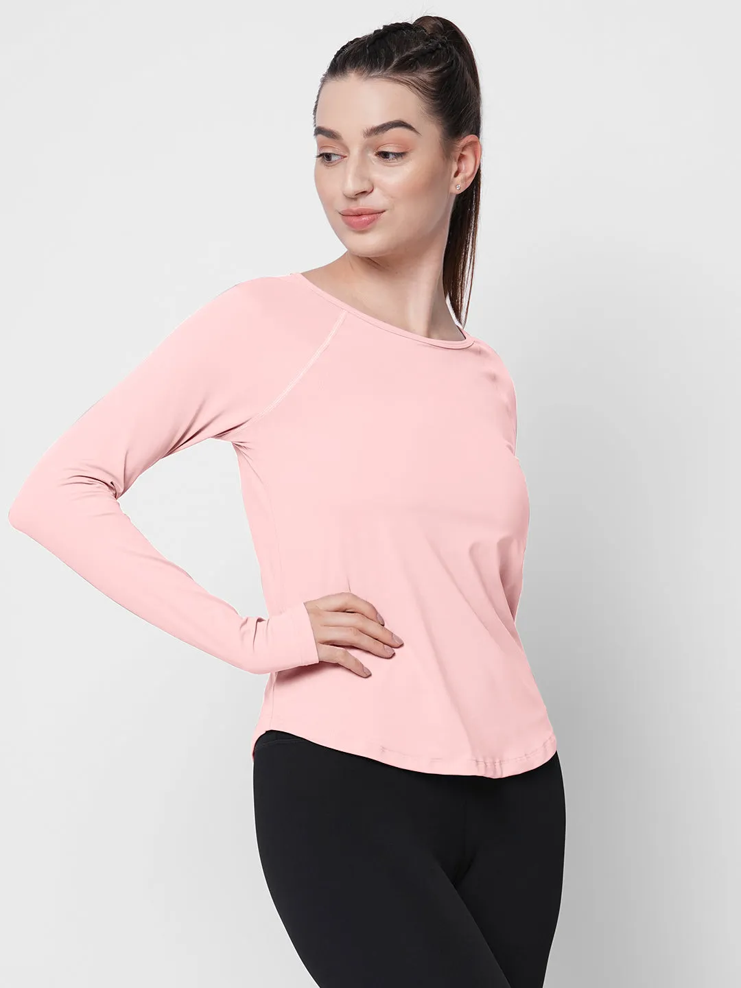 Fitkin Women Pink Solid Longsleeve Traning Tshirt