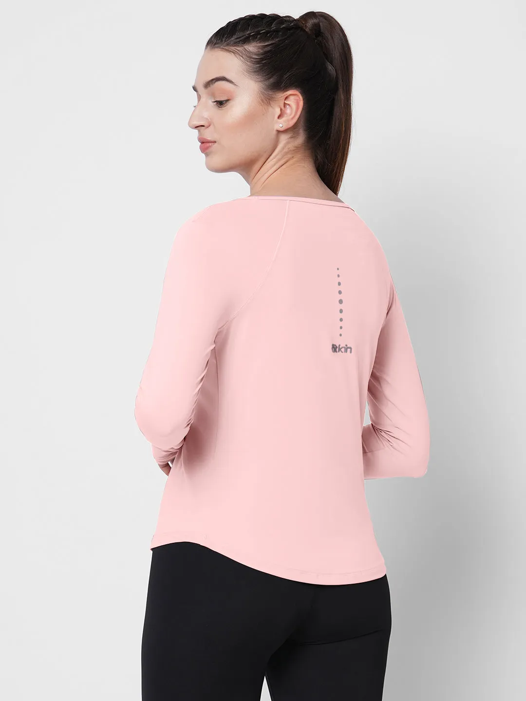 Fitkin Women Pink Solid Longsleeve Traning Tshirt