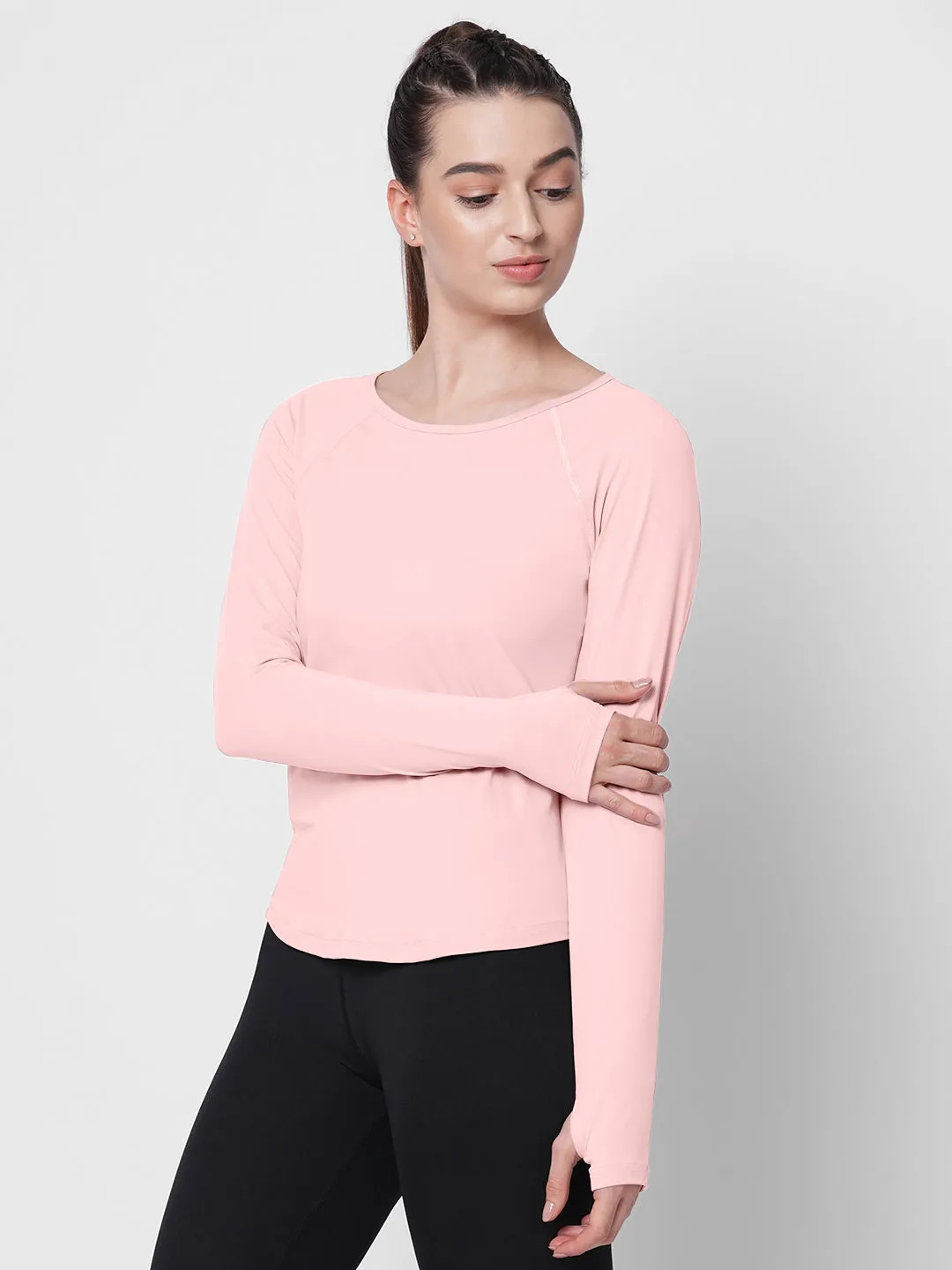 Fitkin Women Pink Solid Longsleeve Traning Tshirt