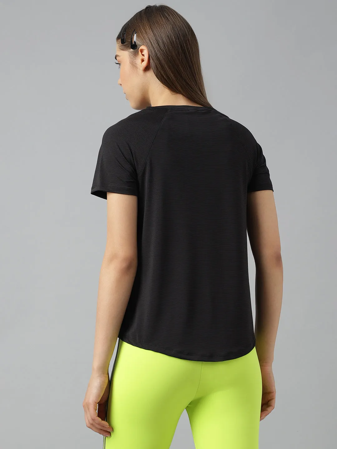 Fitkin women self stripes round neck short sleeves t-shirt