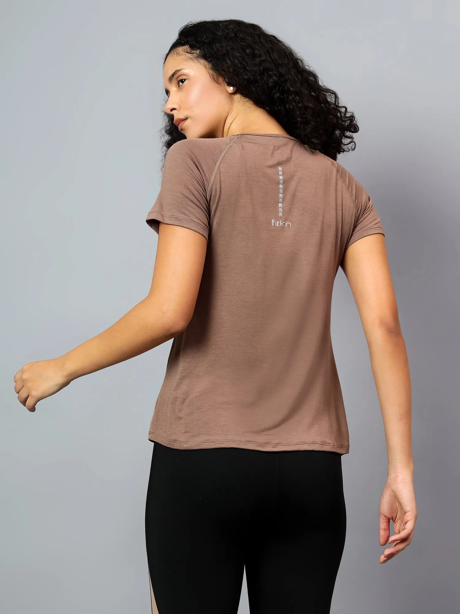 Fitkin Women's Brown Ecofriendly Active Tshirt