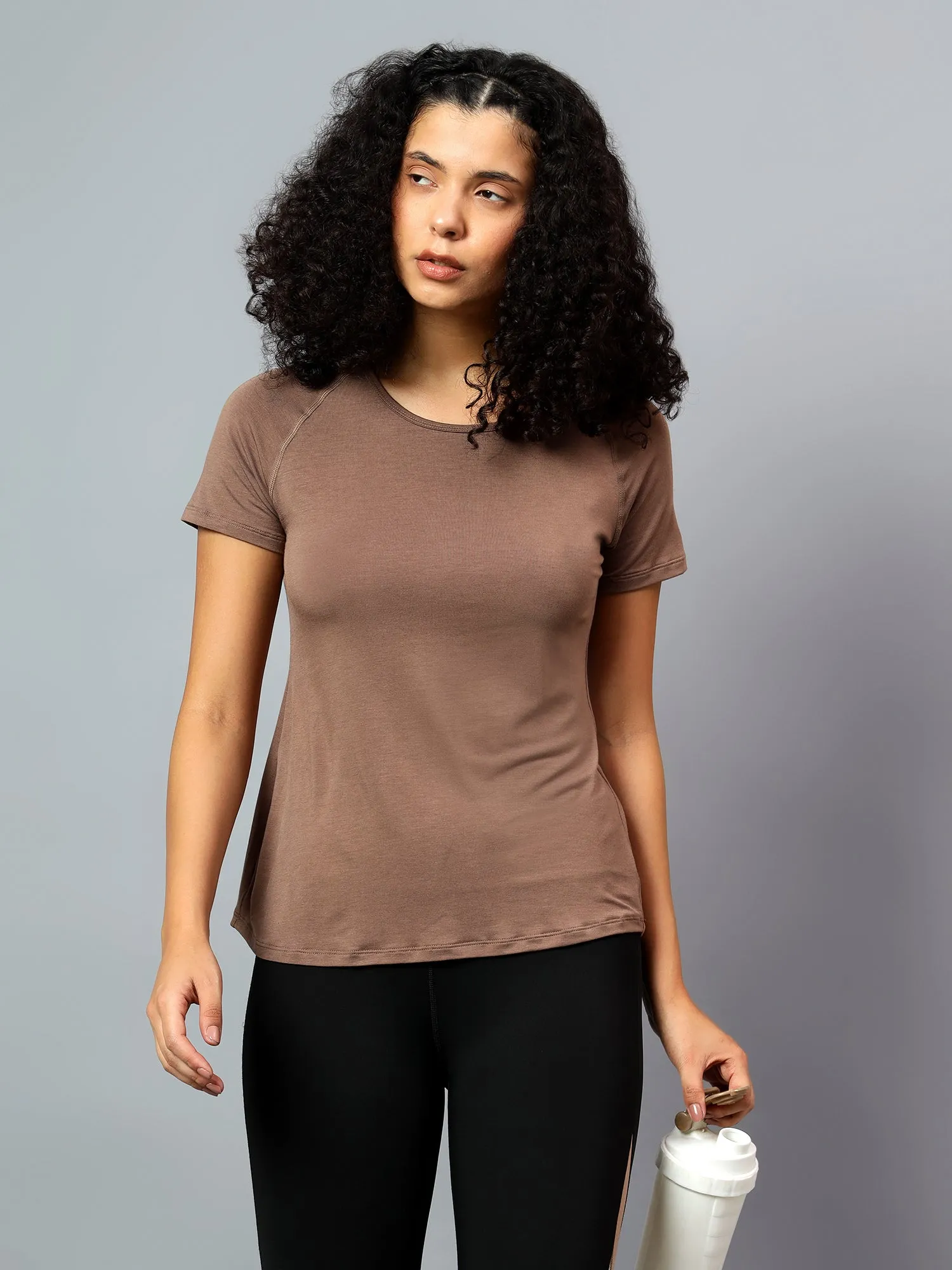 Fitkin Women's Brown Ecofriendly Active Tshirt