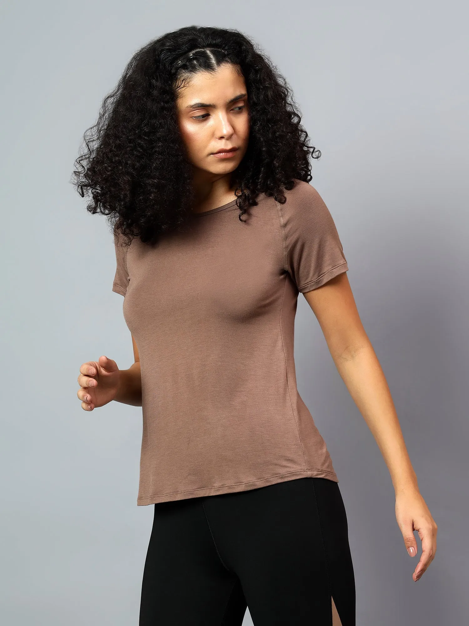 Fitkin Women's Brown Ecofriendly Active Tshirt
