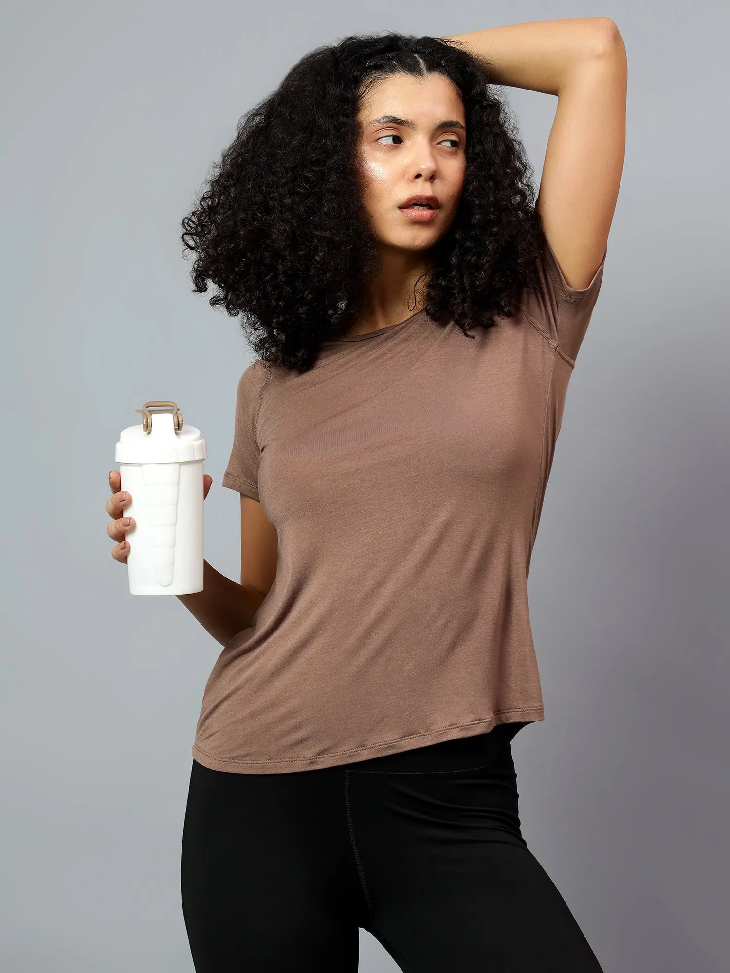 Fitkin Women's Brown Ecofriendly Active Tshirt