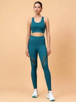 Fitkin Women's Teal Green Front Lace Panel Detail Tights