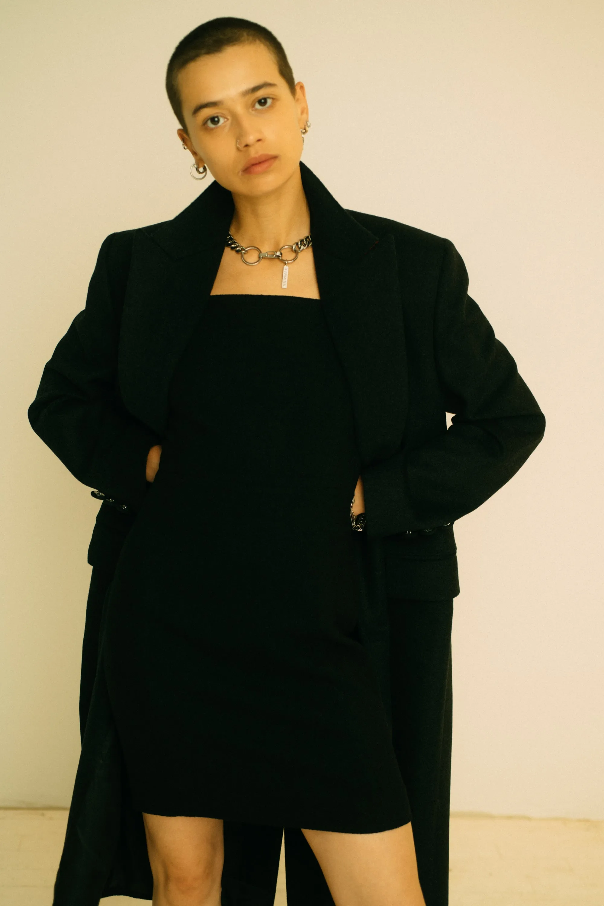 FRANNIE HEATHER BLACK OVERCOAT