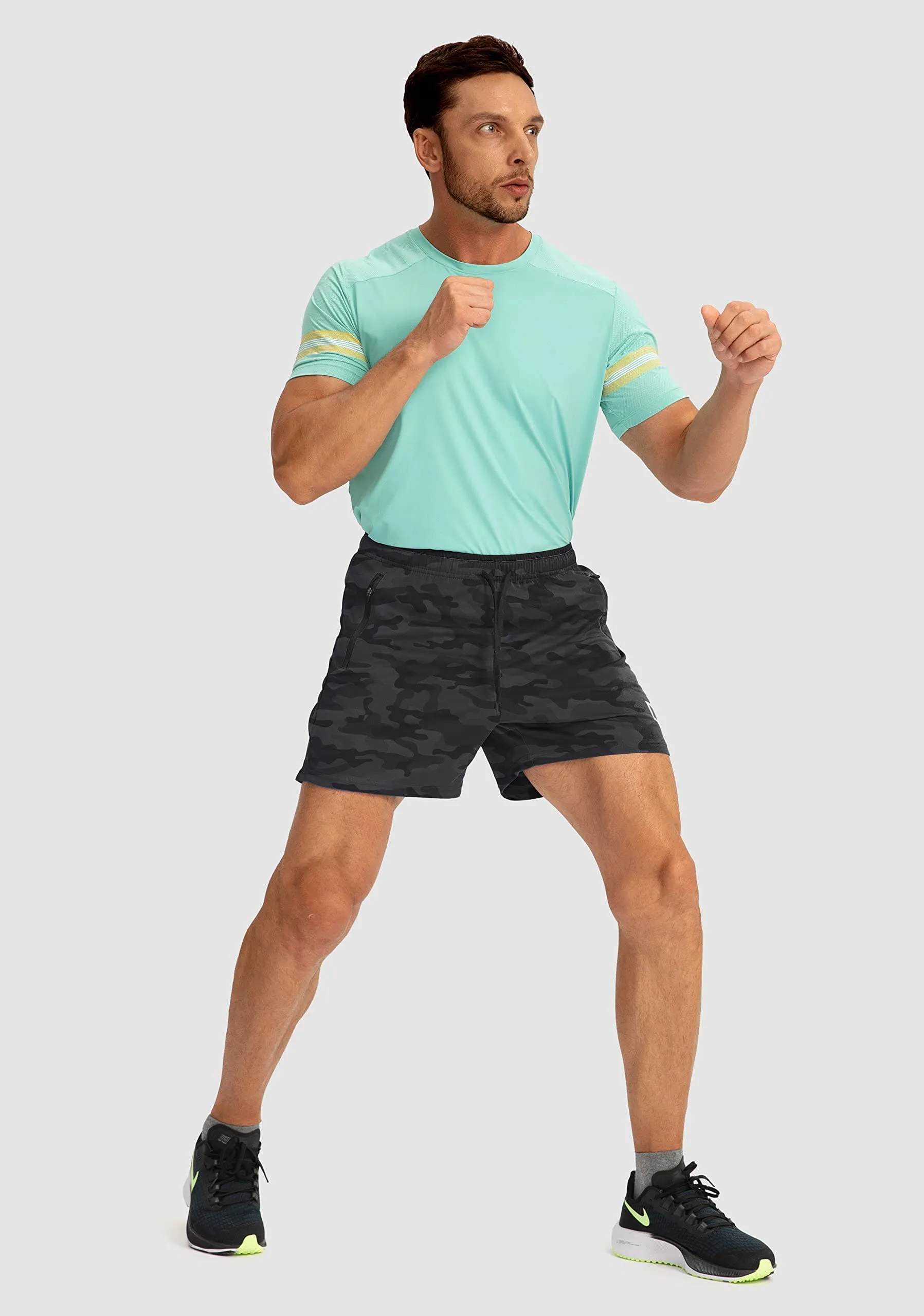 G Gradual Men's Running Shorts with Zipper Pockets Quick Dry Gym Athletic Workout 5" Shorts for Men (Grey camo)