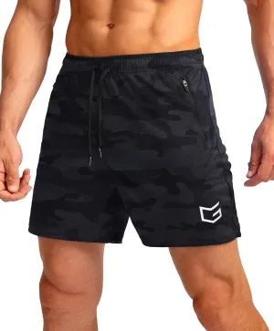 G Gradual Men's Running Shorts with Zipper Pockets Quick Dry Gym Athletic Workout 5" Shorts for Men (Grey camo)