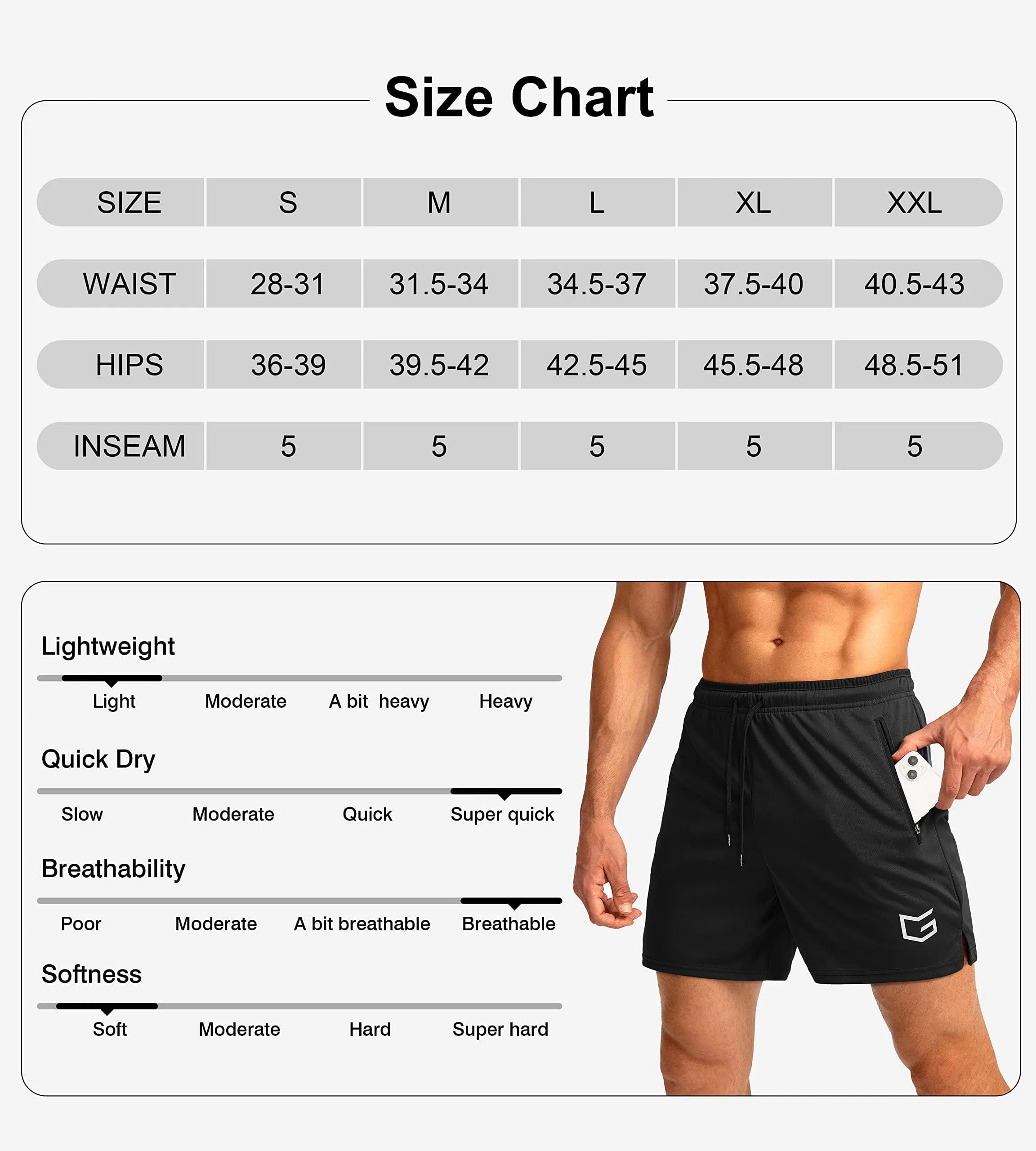 G Gradual Men's Running Shorts with Zipper Pockets Quick Dry Gym Athletic Workout 5" Shorts for Men (White)