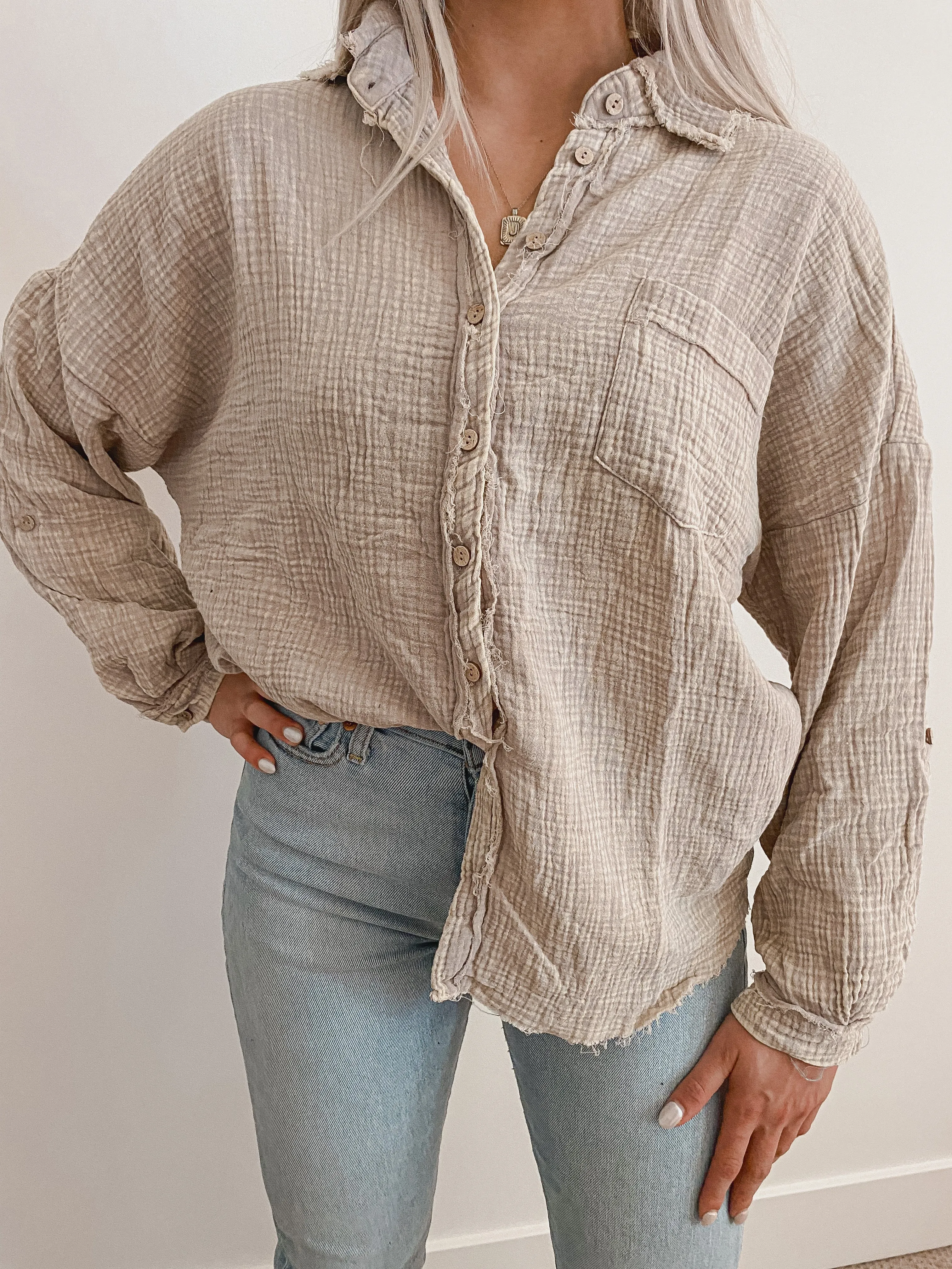 Gauze Button Down Shacket
