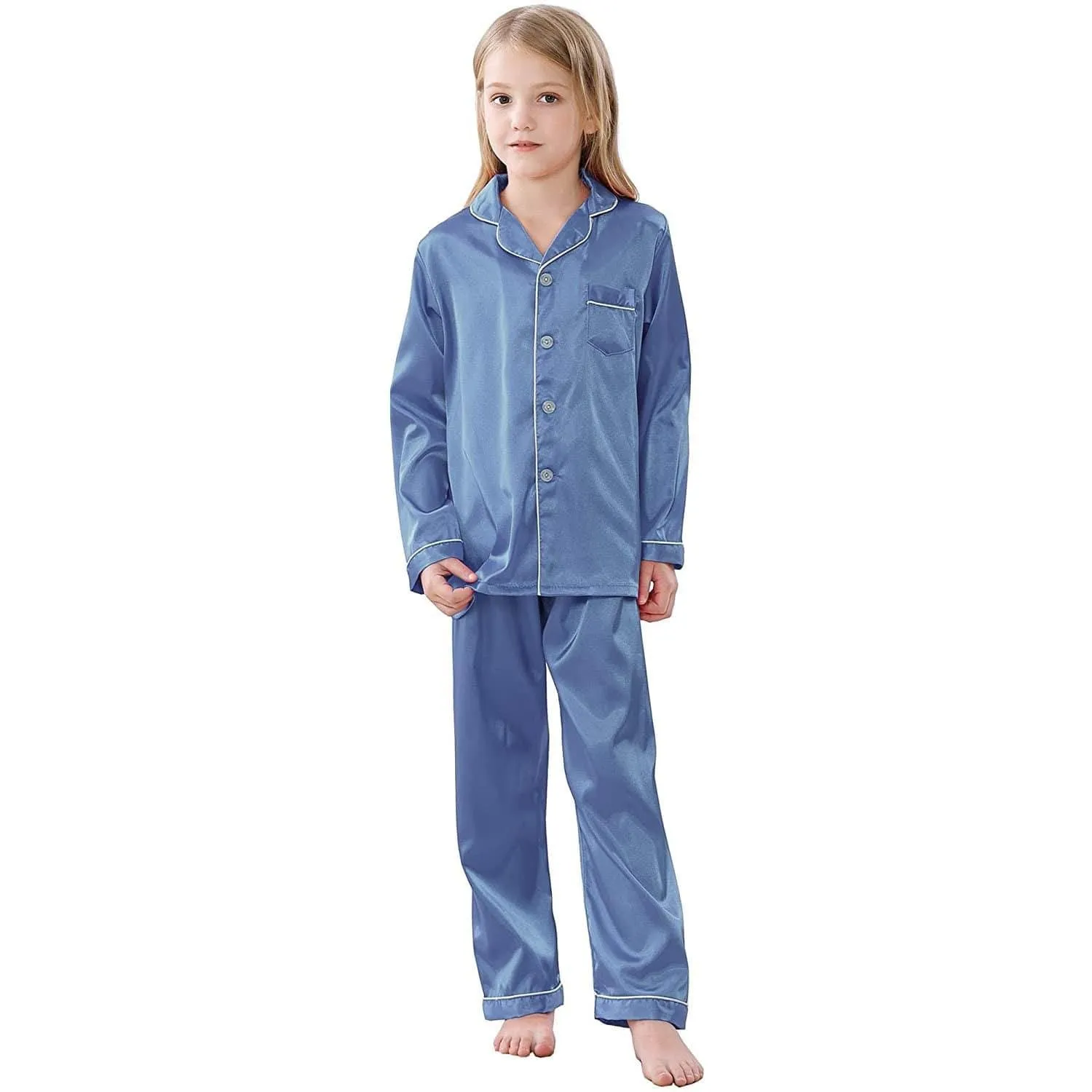 Girls Silk Pajama Set Long Unisex Silk Pajamas For Kids
