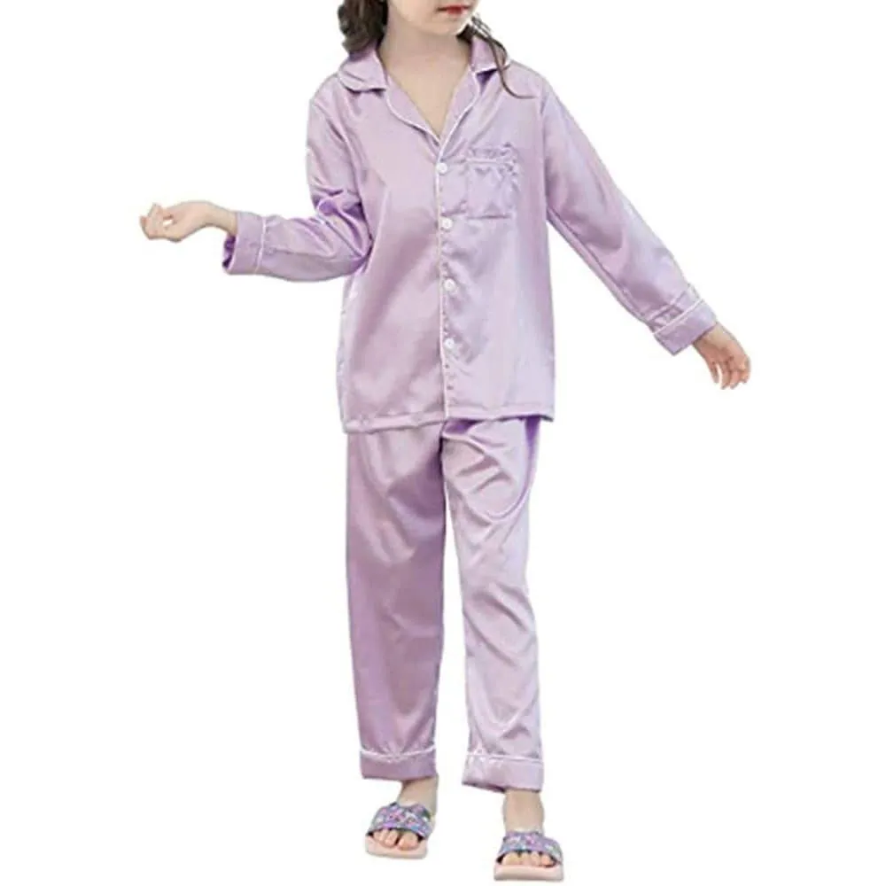 Girls Silk Pajama Set Long Unisex Silk Pajamas For Kids