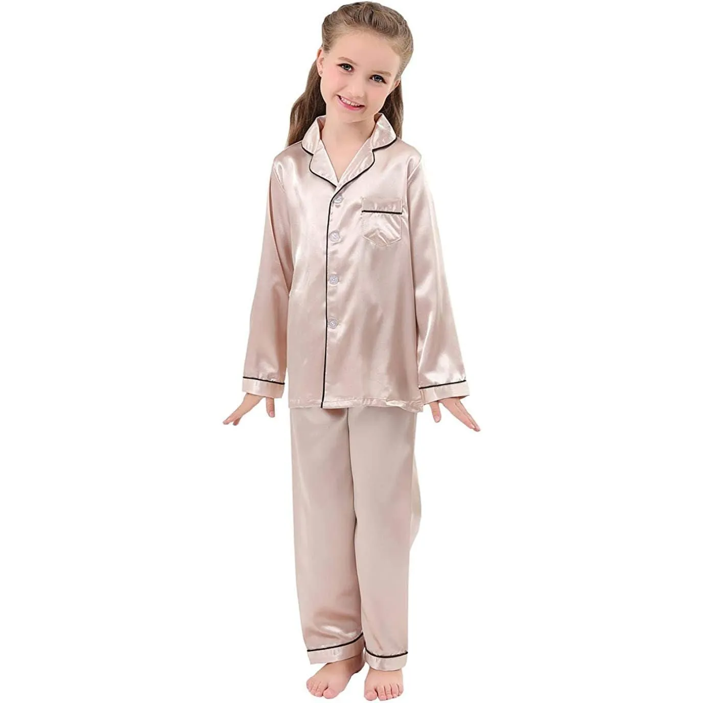 Girls Silk Pajama Set Long Unisex Silk Pajamas For Kids