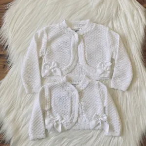 Girls White knitted bolero with double bow