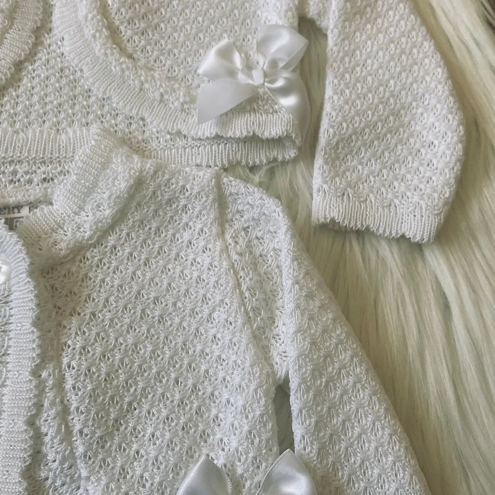 Girls White knitted bolero with double bow