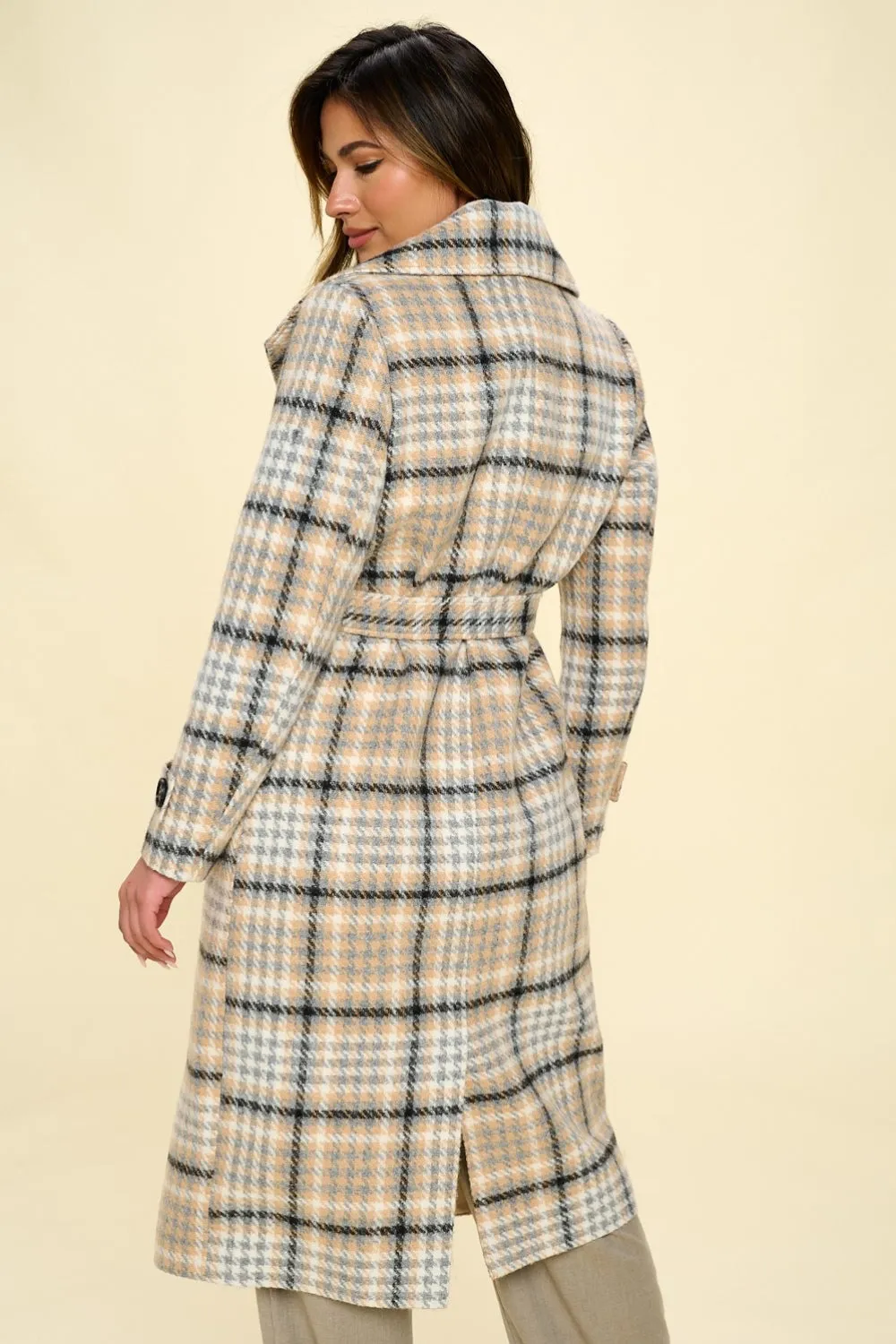 Hazel Blues® |  Coalition LA Double-Breasted Plaid Coat with Belt