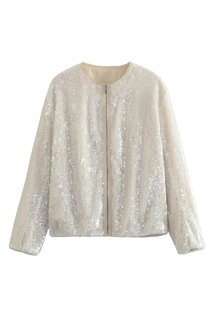 HCR1054 Sequin Bomber Coat Outerwear