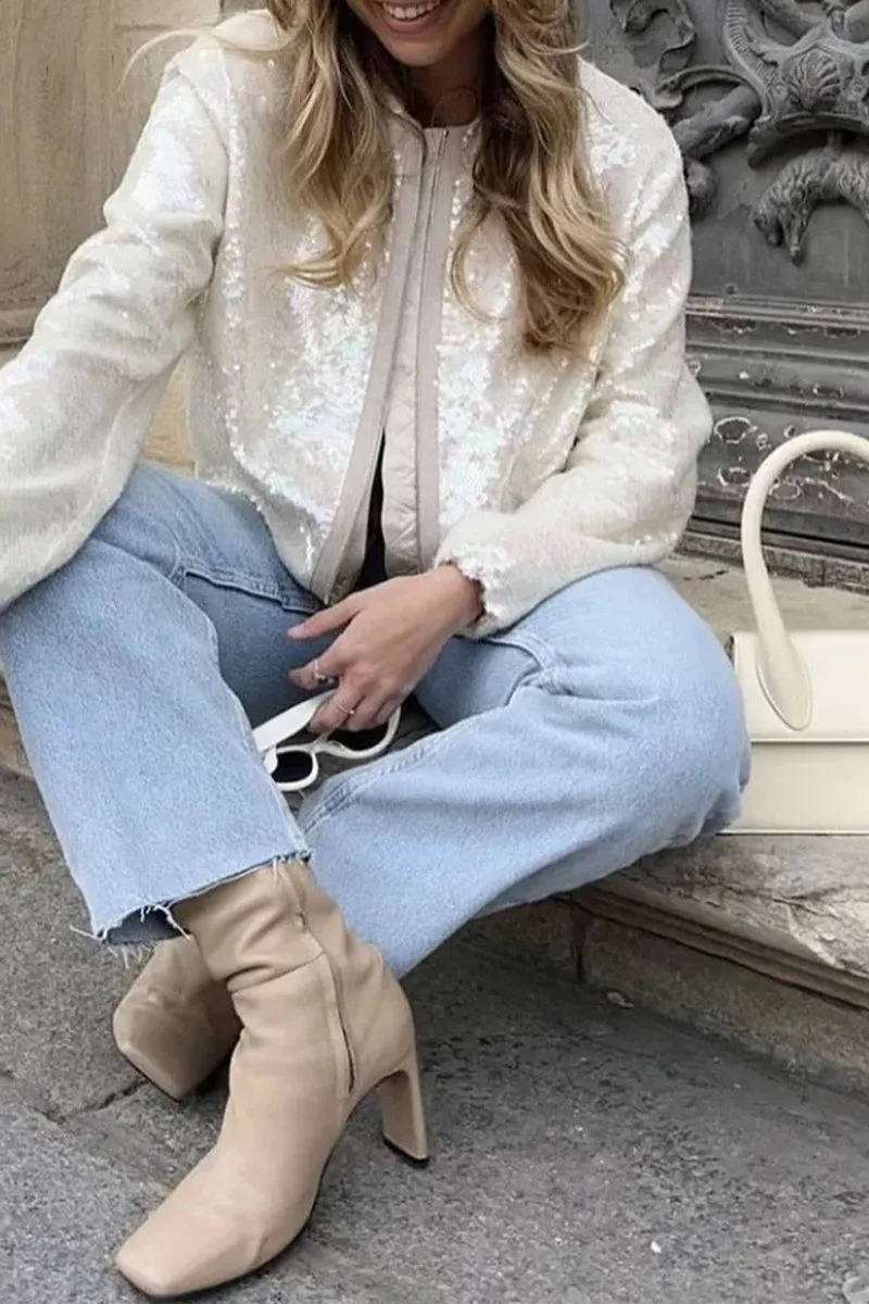 HCR1054 Sequin Bomber Coat Outerwear