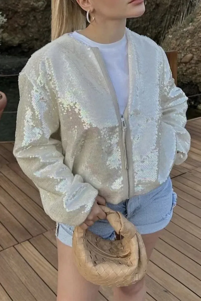 HCR1054 Sequin Bomber Coat Outerwear