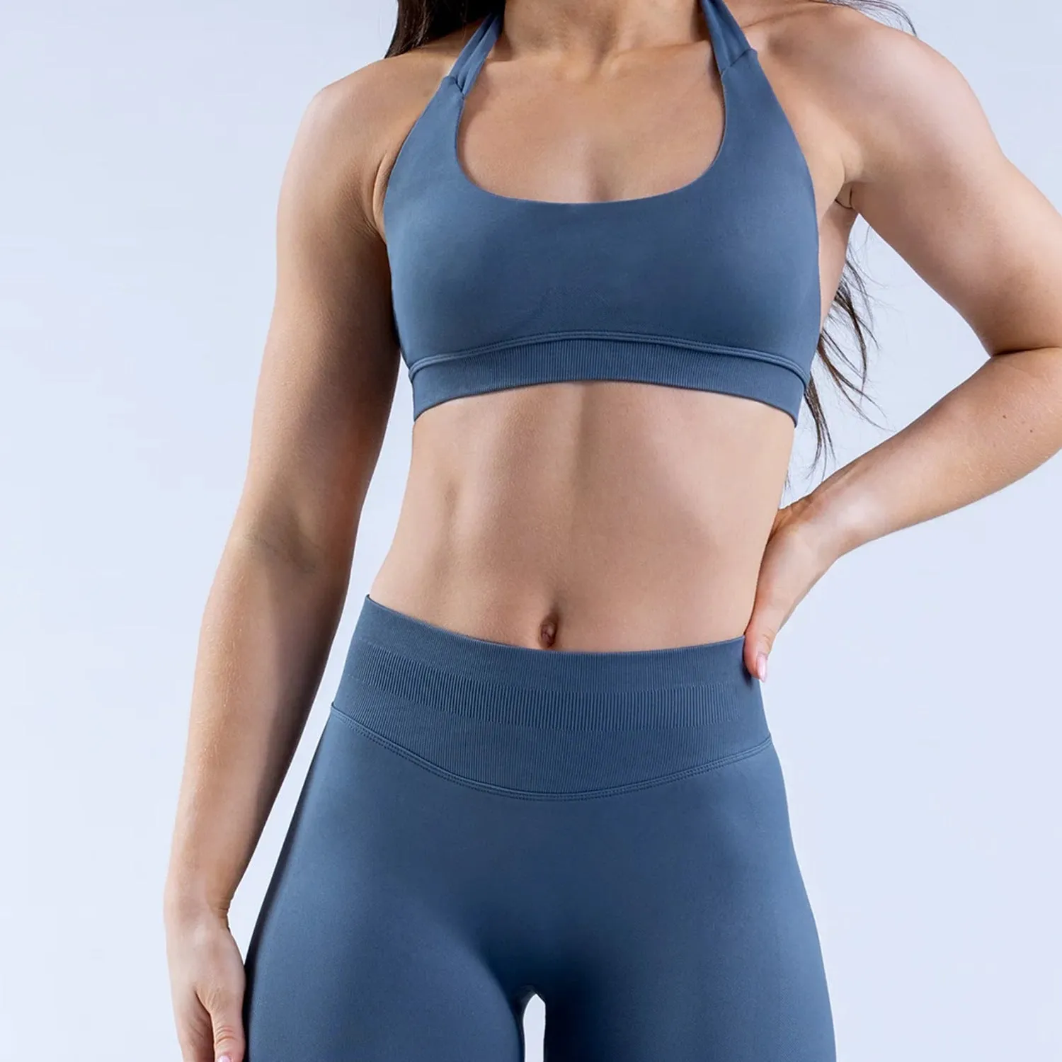 High Elastic Ultra-fine Matte Nylon Halter Beauty Back Seamless Sports Bra trendy