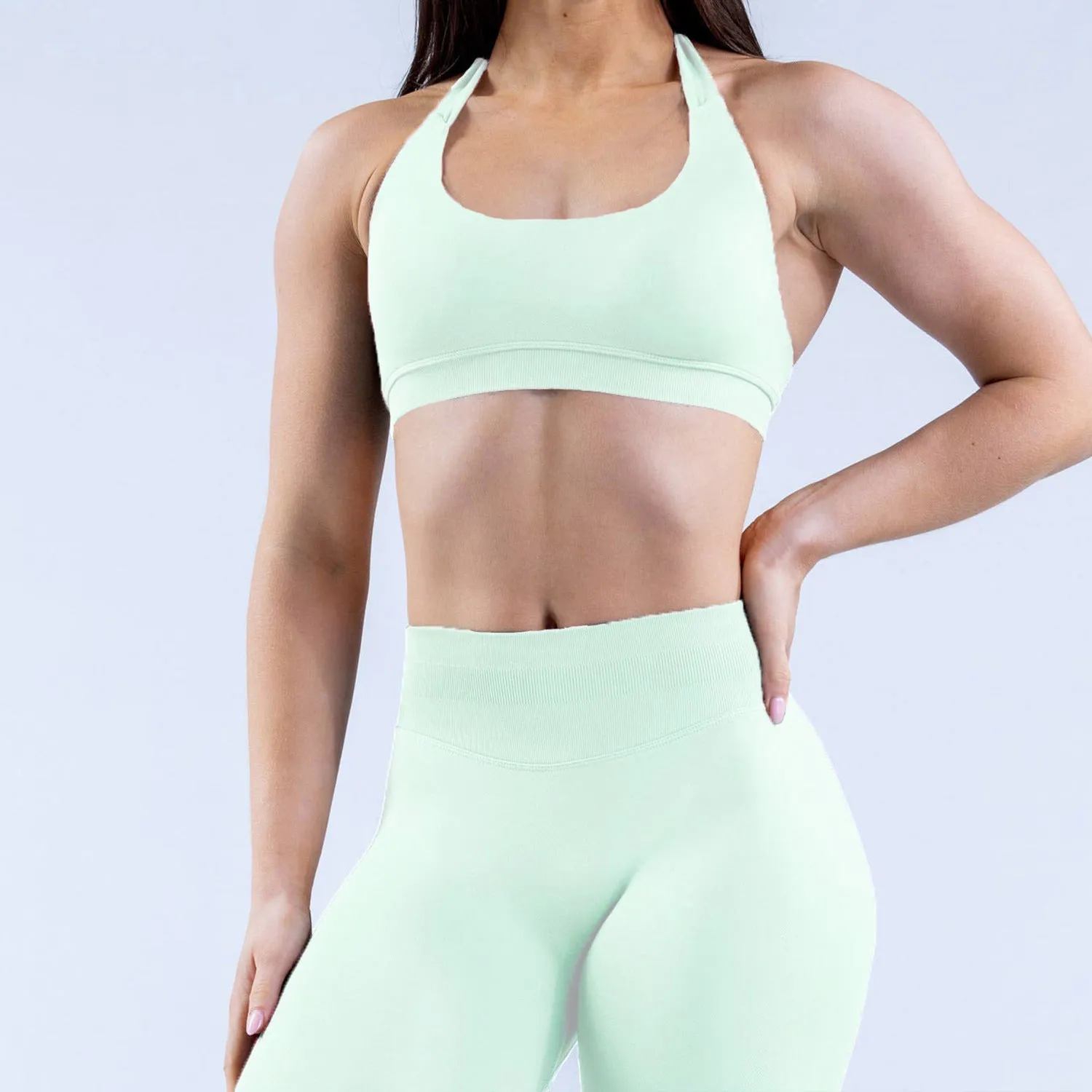 High Elastic Ultra-fine Matte Nylon Halter Beauty Back Seamless Sports Bra trendy