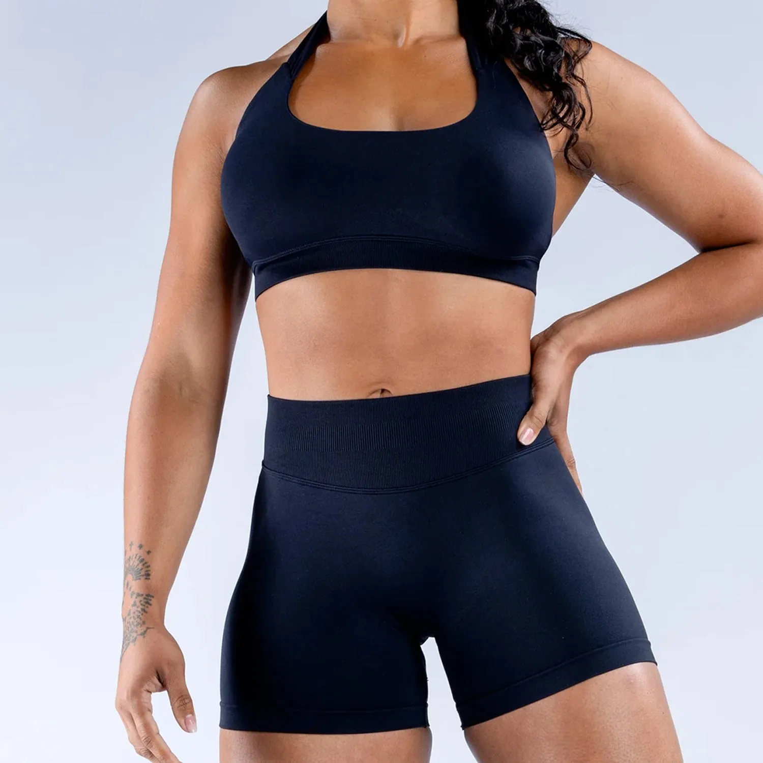High Elastic Ultra-fine Matte Nylon Halter Beauty Back Seamless Sports Bra trendy