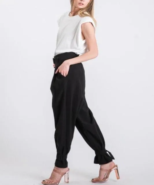 High Waist Ankle Tie Trousers