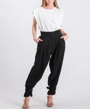 High Waist Ankle Tie Trousers