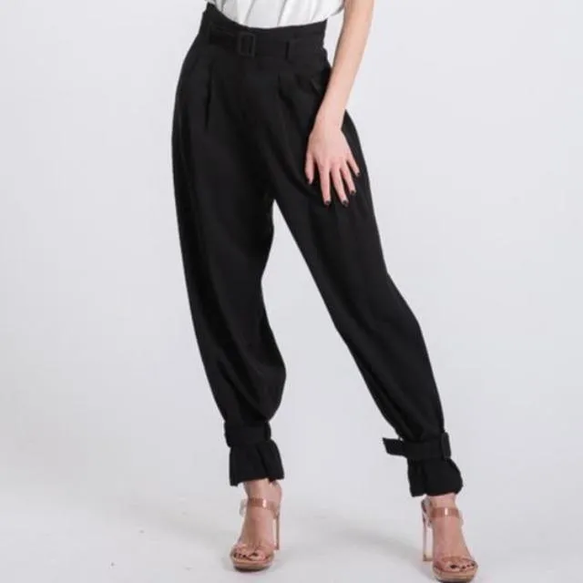 High Waist Ankle Tie Trousers