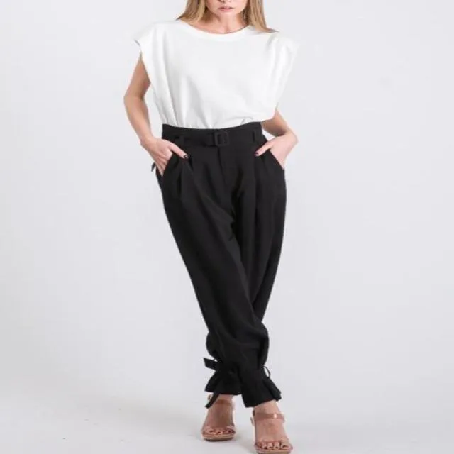 High Waist Ankle Tie Trousers