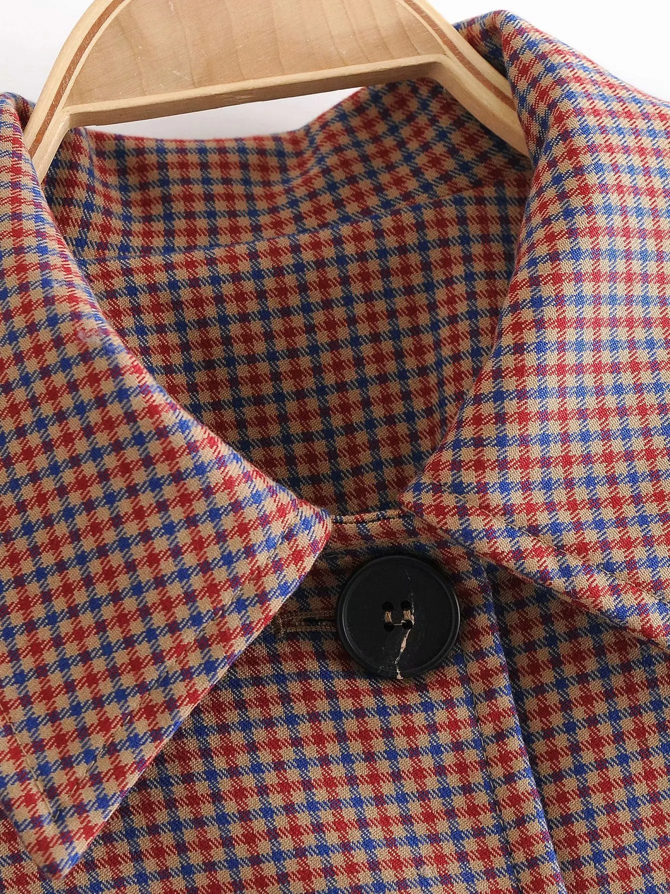 Houndstooth Single-breasted Pocket Lapel Plaid Overcoat Outerwear