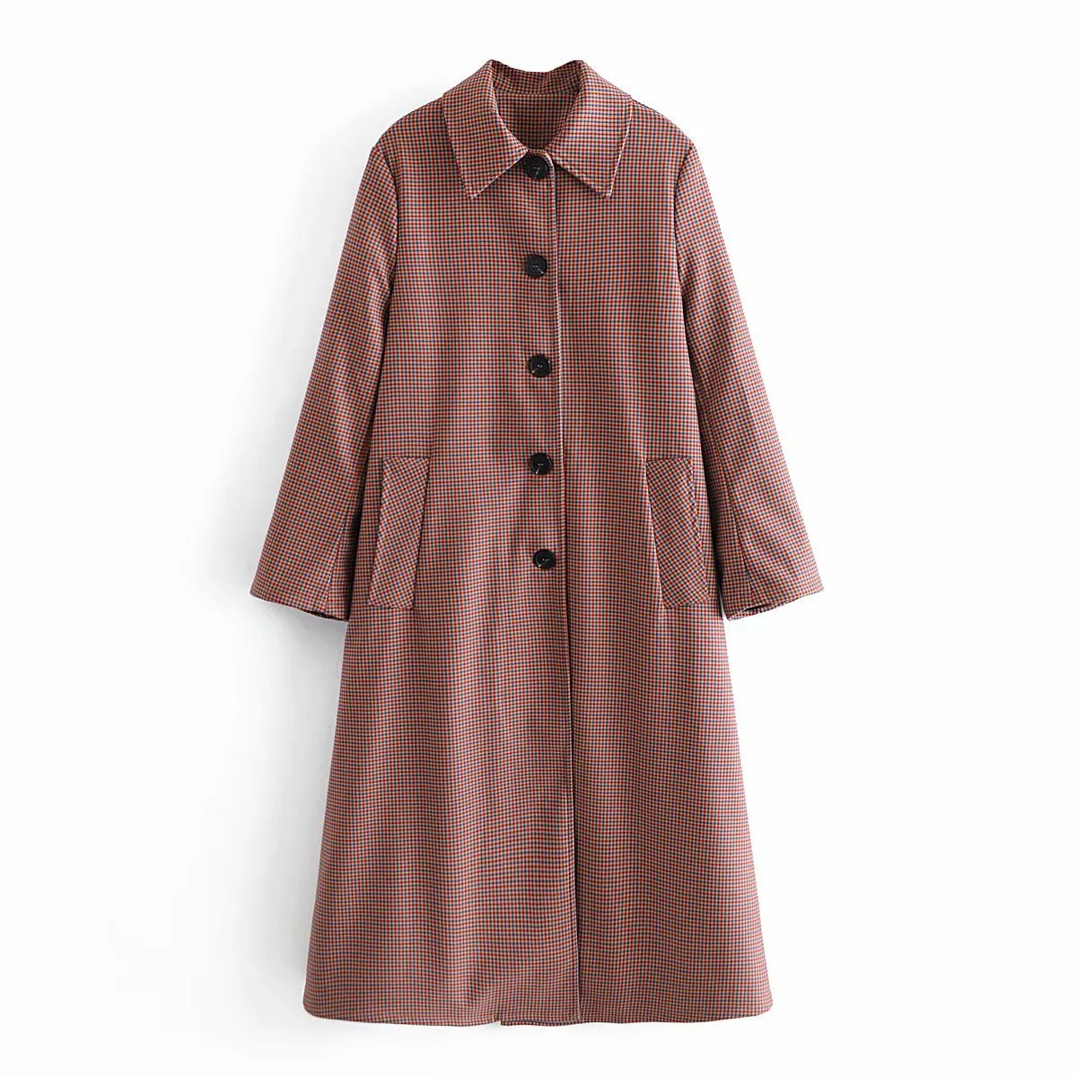Houndstooth Single-breasted Pocket Lapel Plaid Overcoat Outerwear