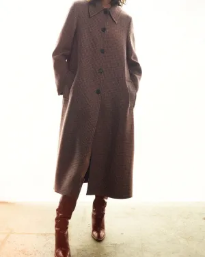 Houndstooth Single-breasted Pocket Lapel Plaid Overcoat Outerwear