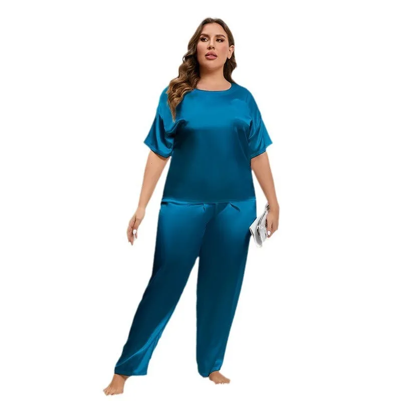 Ice Silk Pajamas Women's Summer Short-sleeved Trousers