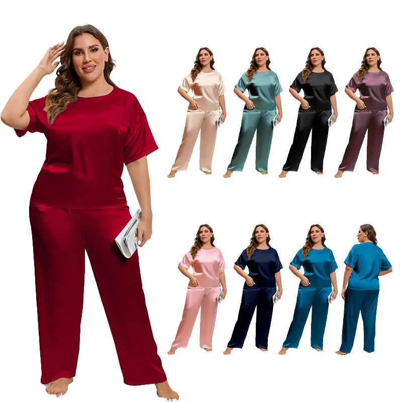 Ice Silk Pajamas Women's Summer Short-sleeved Trousers