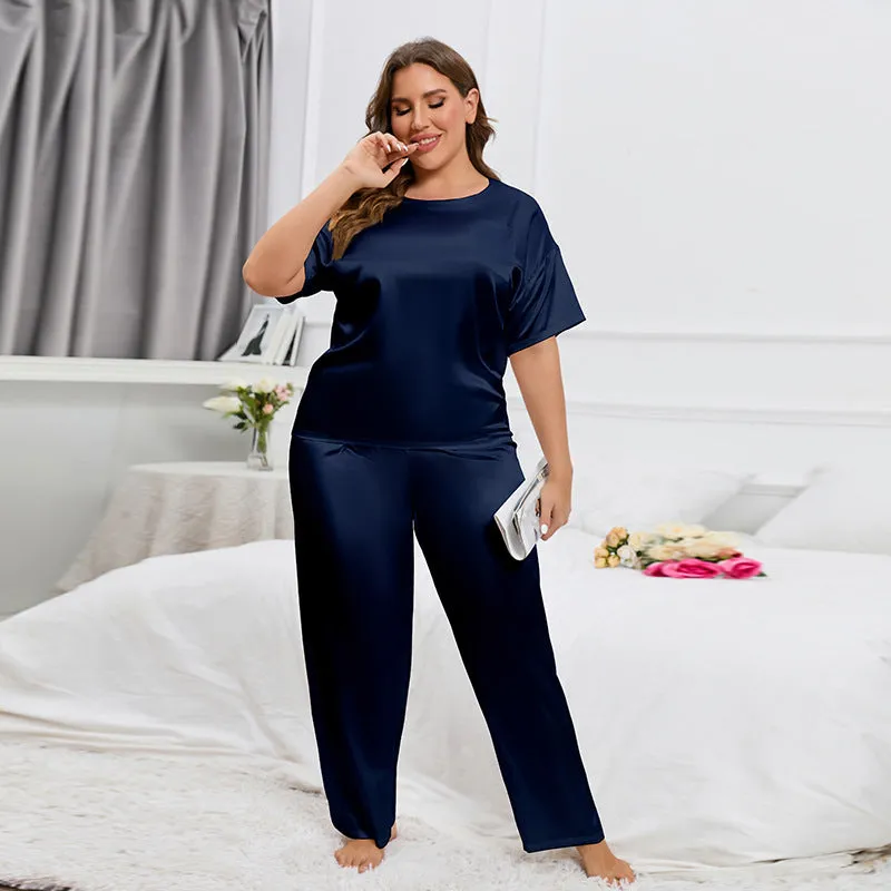 Ice Silk Pajamas Women's Summer Short-sleeved Trousers