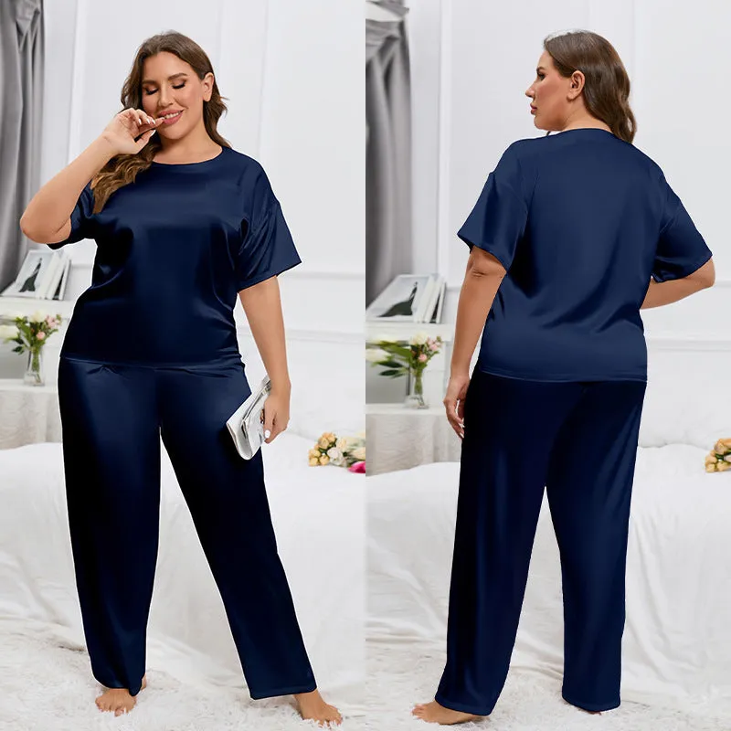 Ice Silk Pajamas Women's Summer Short-sleeved Trousers