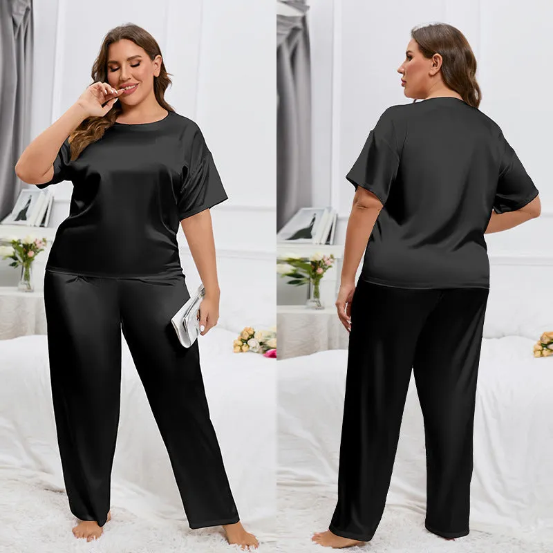 Ice Silk Pajamas Women's Summer Short-sleeved Trousers