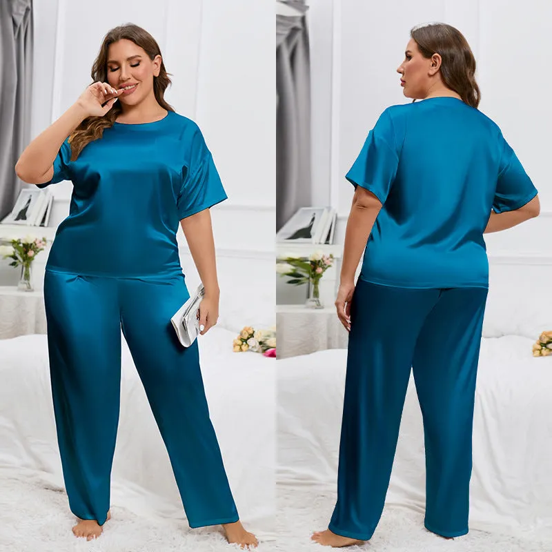 Ice Silk Pajamas Women's Summer Short-sleeved Trousers