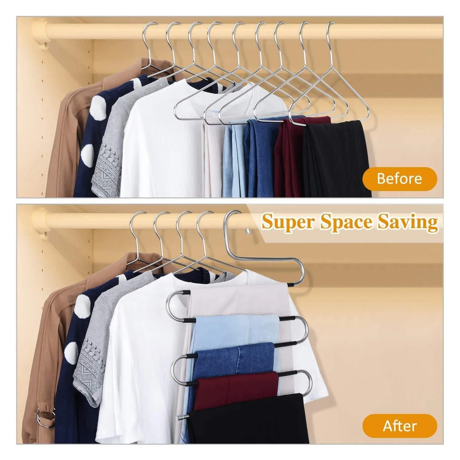 IEOKE Pant Hangers Durable Slack Hangers Multi Layers Stainless Steel Space Saving Clothes Hangers - Closet Storage for Jeans Trousers 4 Pack