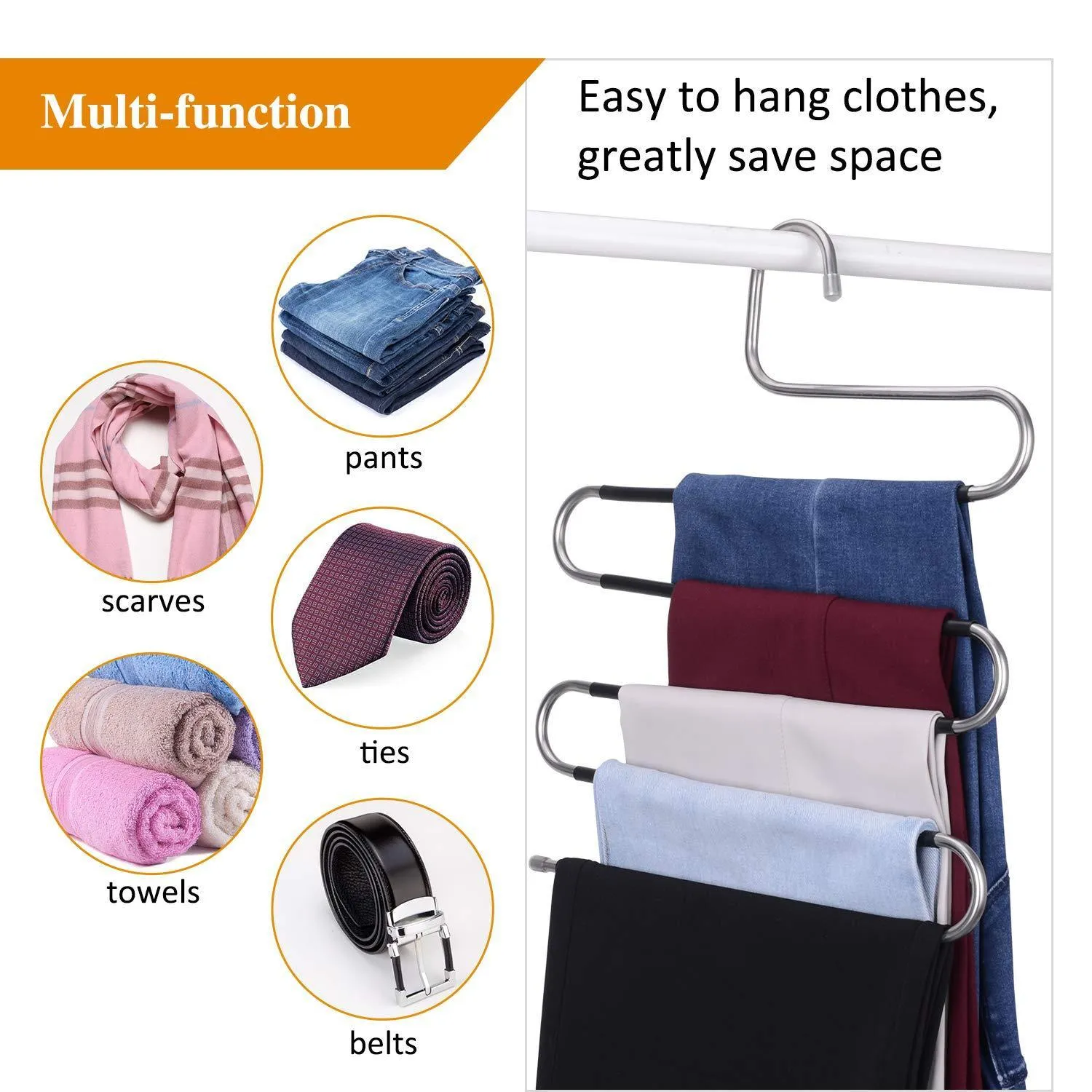 IEOKE Pant Hangers Durable Slack Hangers Multi Layers Stainless Steel Space Saving Clothes Hangers - Closet Storage for Jeans Trousers 4 Pack