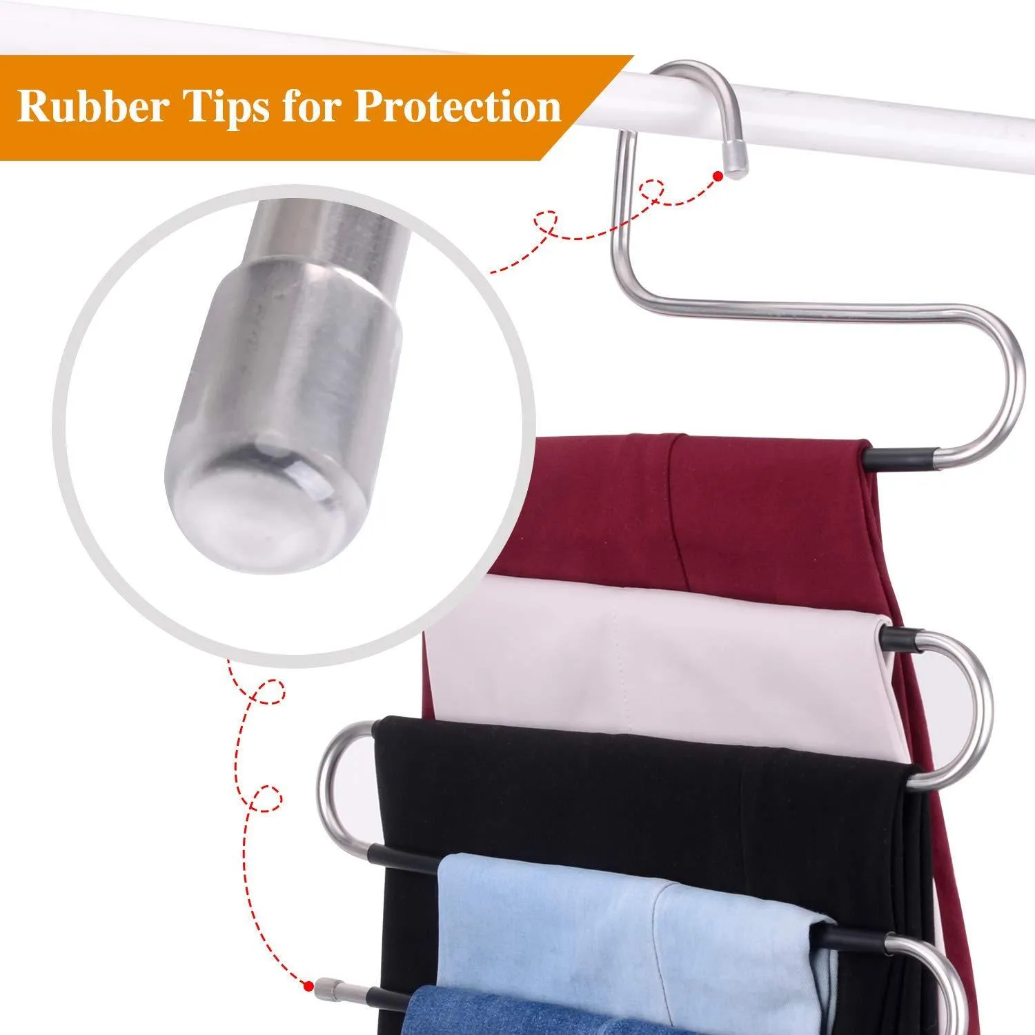 IEOKE Pant Hangers Durable Slack Hangers Multi Layers Stainless Steel Space Saving Clothes Hangers - Closet Storage for Jeans Trousers 4 Pack