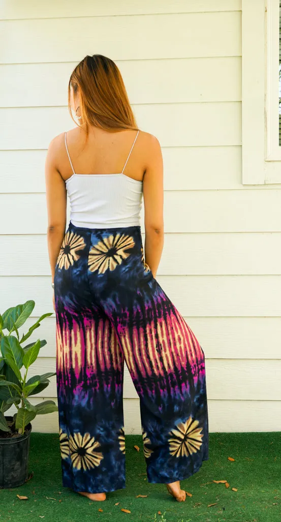 Indigo Sunset Tie-Dye Palazzo Wrap Pants